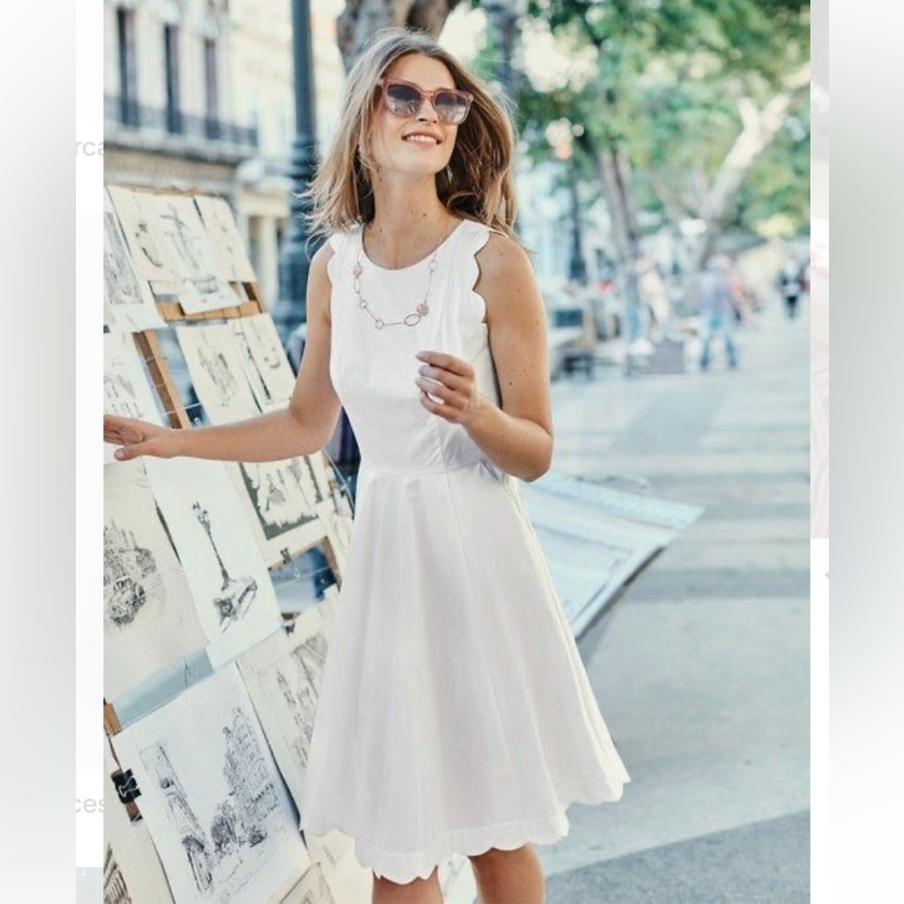 Boden white scalloped edge cotton sundress